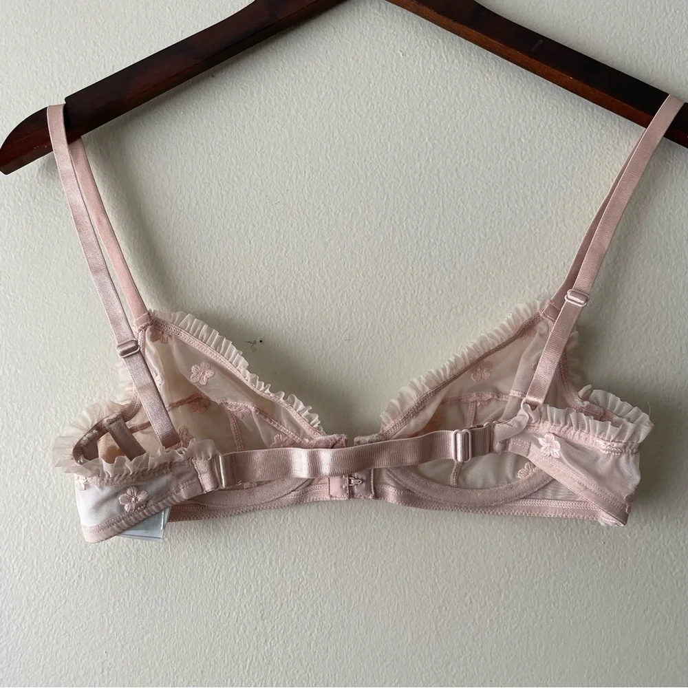 & Other Stories Pink Nude Bra Sheer Underwire 32B Front Closure - Picture 2 of 8